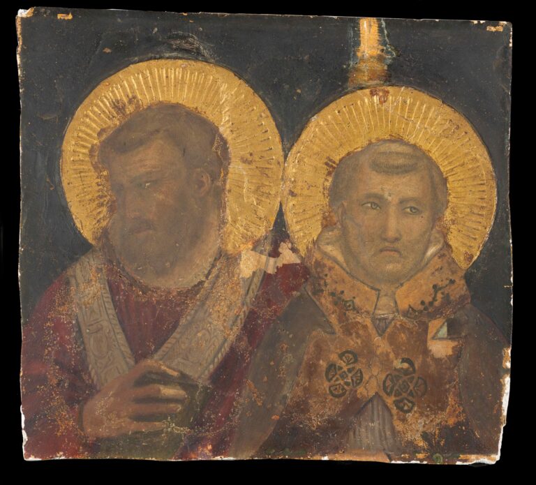 Giotto, Due teste di apostoli o santi (cosiddetto “Frammento Vaticano”), Collezione privata, prima del restauro, recto